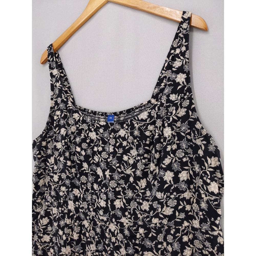 Old Navy Floral Mini Dress XXL Black Smocked Back Rayon Sleeveless Pockets - Picture 2 of 9